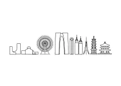 中国风手绘江苏苏州城市地标古迹建筑旅游景点线性插画(8).eps