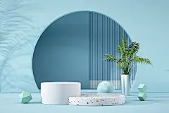蓝色c4d简约清新几何微粒体海报背景立体背景