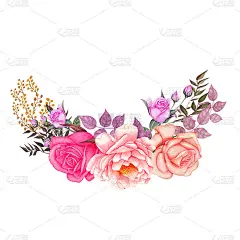 玫瑰，叶子，婚礼水彩花环，花束，框架花，花卉安排装饰，手绘，孤立在白色背景