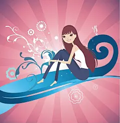 坐着的长发女孩时尚人物插画绘画设计|角色|卡通人物|漫画人物|美女图片|女人图片|女性图片|人物插画|人物素材|人物图片|矢量人物|矢量图|手绘人物|水彩
