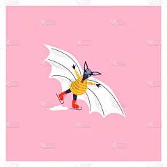 可爱的,动物,冷,幽默,图标,蝙蝠,怪异,雪,滑冰