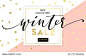 Winter shopping sale flyer template with lettering. Trendy cute background. Poster, card, label, banner design. Geometrical fond. Vector illustration EPS10.