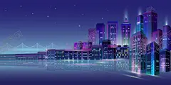 城市夜景插画 【酷图网】晚上,素材,元素,插画,插图,背景,夜晚,城市,赛博朋克,霓虹城市,渐变,城市建筑,城市风光,霓虹,夜景,炫酷,海报,剪影,海报背景,展板背景,建筑,都市,楼房,楼群,抽象,摩天大楼,大都市,卡通,手绘,夜空,场景,科幻,游戏,未来,霓虹灯,夜生活,时尚,潮流,幻想,炫彩,倒影,桥梁,河流,卡通城市,