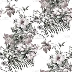 叶和花的水彩画，在白色的背景上无缝的图案