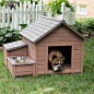Wooden A-frame Dog House with Food Bowl Tray and Storage Cubby Indoor Outdoor