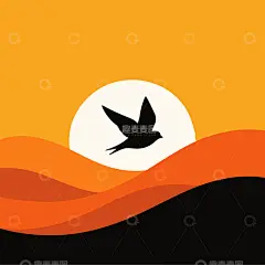 简约风格日落飞鸟艺术插画高清模板免费下载-趣麦麦图