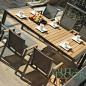 现代塔斯林户外桌椅组合花园庭院家具休闲铝合金柚木桌椅一桌六椅-淘宝网