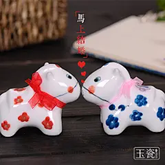 玉瓷记陶瓷家居摆件 萌宠小马手绘卡通摆件清新文艺可爱 家居装饰-淘宝网