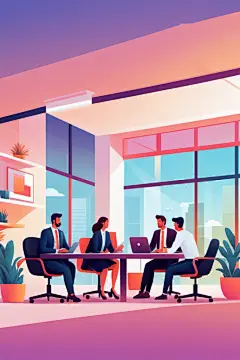 科技金融扁平风商务办公场景插画