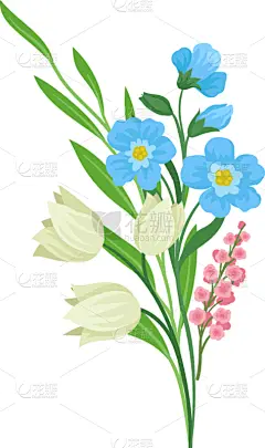 春天,绿色,叶子,花束,季节,明亮,白色,粉色,蓝色,花