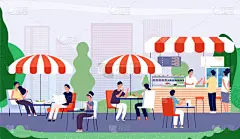 人,户外,夏天,咖啡馆,餐桌,男人,女人,女孩,地形,服务