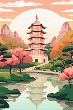 AI数字艺术国庆节建筑漫画扁平风插画-众图网