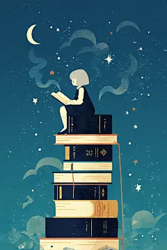 小孩阅读手绘作品