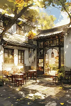 乡村建筑立秋插画风格