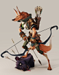 Red Hunter 3D, Manuel De Jorge : Here's my final take on this archer maned wolf. Tried to experiment a NPR render style combination of realistic lighting/shadows but controlled by strong gradients and soft painting style go get the illustration painted lo