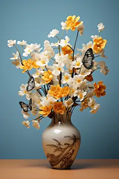 唯美艺术花卉创意花朵插花组合插画图片