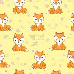 可爱的狐狸无缝图案，狼手绘森林背景花和点，矢量插图
