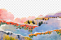 超现实主义风景 png 边框、数码拼贴设计、透明背景