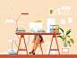 Girl busy at workplace kit8 flat vector illustration work girl office workplace workaholic exhausted businesswoman