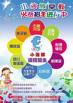 儿童早教招生海报PSD素材儿童|儿童教育|海报|蓝色|女孩|全脑开发|日托班|太阳|相关素材|详细信息|星星|早教|早教招生|招生