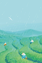 春雨茶园采茶燕子谷雨二十四节气绿色海报背景
