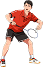 粗描边潮流运动员插画-打羽毛球的男生