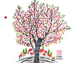 扇子树水墨画 画儿晴天萌趣水墨画