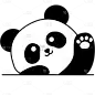 通用描边扁平风插画熊猫贴纸元素素材