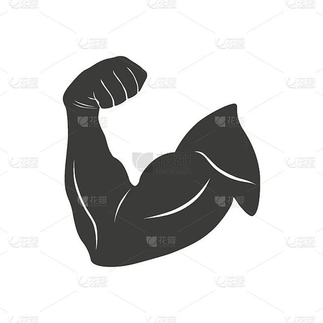 强壮的二头肌图标在黑色风格。健美运动员肌肉伸缩臂的象征。运动、健身、健身、健身会所标志设计。也可以用素材-花瓣网