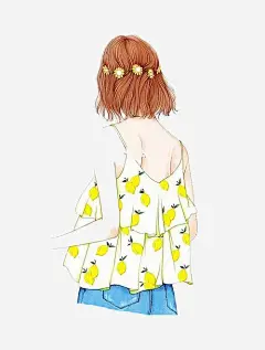 手绘女孩png免抠素材_新图网 https://ixintu.com 手绘 女孩 柠檬 卡通 装饰 背影 手绘 森系