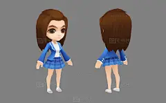 手绘卡通女孩 蓝西装短裙子 上班族 长发美女 现代 Q版女生 漂亮姐姐 女人 大学生 妹妹 职业装 正装 青春清纯 大眼睛 萌妹子 妹纸 - 综合模型 蛮蜗网