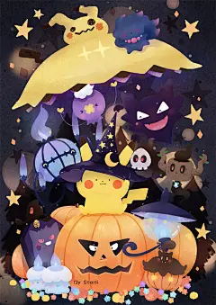 今年的万圣节贺图！ 画了壁纸，截了几个小头像强行凑九宫格
祝大家万圣节快乐喔~  
转载请注明出处！
欢迎P站点爱心哇：O网页链接
精灵宝可梦 pokemon #万圣节# 壁纸 头像 ​​​​