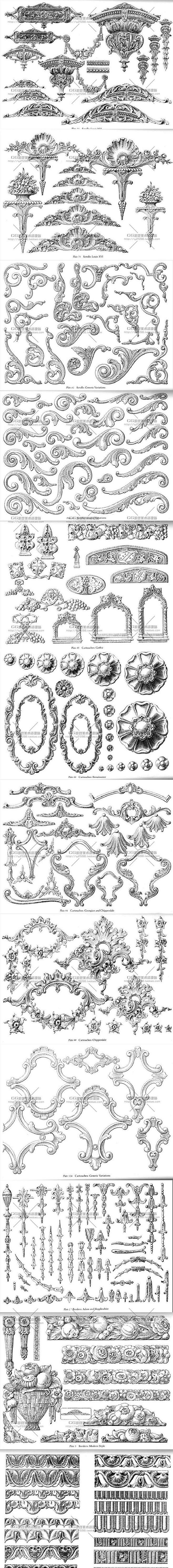 【古典风格西方边框纹饰图集】欧洲建筑花纹...