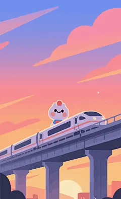 晚霞中的高铁列车插图图形头像矢量插画元素