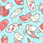 Kawaii cute seamless pattern with summer sweet foo