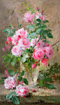 Still life of roses in a glass vase - Frans Mortelmans. | art #采集大赛#