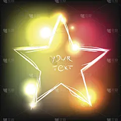 彩色的轮廓霓虹星星上的黑色，美丽明亮的背景与地方为您的文字。