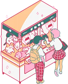 2.5d等距粉嫩少女漫画风游戏厅插画元素游戏机