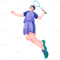手绘-羽毛球运动人物插画1