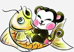 手绘金鱼小猴子生肖造型高清素材 猴子 生肖 造型 金鱼 免抠png 设计图片 免费下载