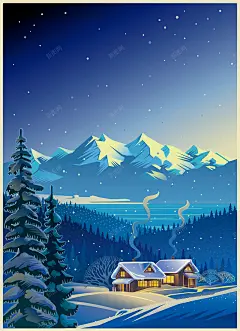 卡通矢量冬雪手绘插画唯美清新背景 矢量图 矢量手绘 雪山 雪房子 背景 设计图片 免费下载 页面网页 平面电商 创意素材