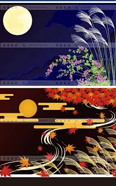 中秋节手绘卡通小兔子月兔月亮月饼插画AI矢量广告包装设计素材图