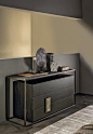 Shakedesign_Night systems_Frame chest of drawers with three drawers, T150 noir, light bronze metal structure, top with leather P36 med col. 1, burnished brass handles