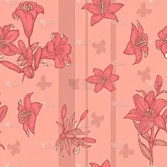 莉莉花。墙纸和织物的无缝图案。背景说明。手绘轮廓。园林植物的开花抽象工厂图片。向量