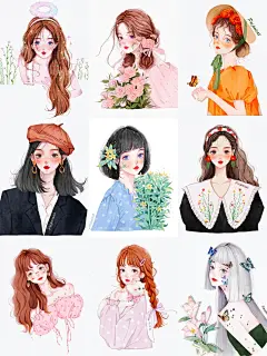 女生头像|手绘头像 少女插画九宫格