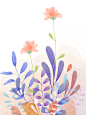 水彩植物花卉插画平涂平面质感