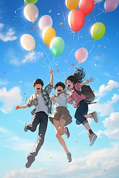 学生放暑假漫画风快乐插画