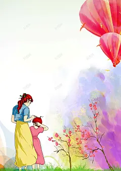 母亲节插画海报背景模板高清素材 亲情五月 儿女 唯美 感恩母亲 梅花 母亲 母亲节背景 氢气球 炫彩 青草地 背景 设计图片 免费下载 页面网页 平面电商 创意素材