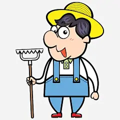 粉刷工人免抠素材_新图网 https://ixintu.com 农民 卡通 男人 白色 简笔 耙子 草帽 黄色的