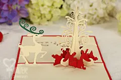 圣诞节立体贺卡 小鹿圣诞树 高档手工创意3D纸雕祝福小卡片定制卡-淘宝网